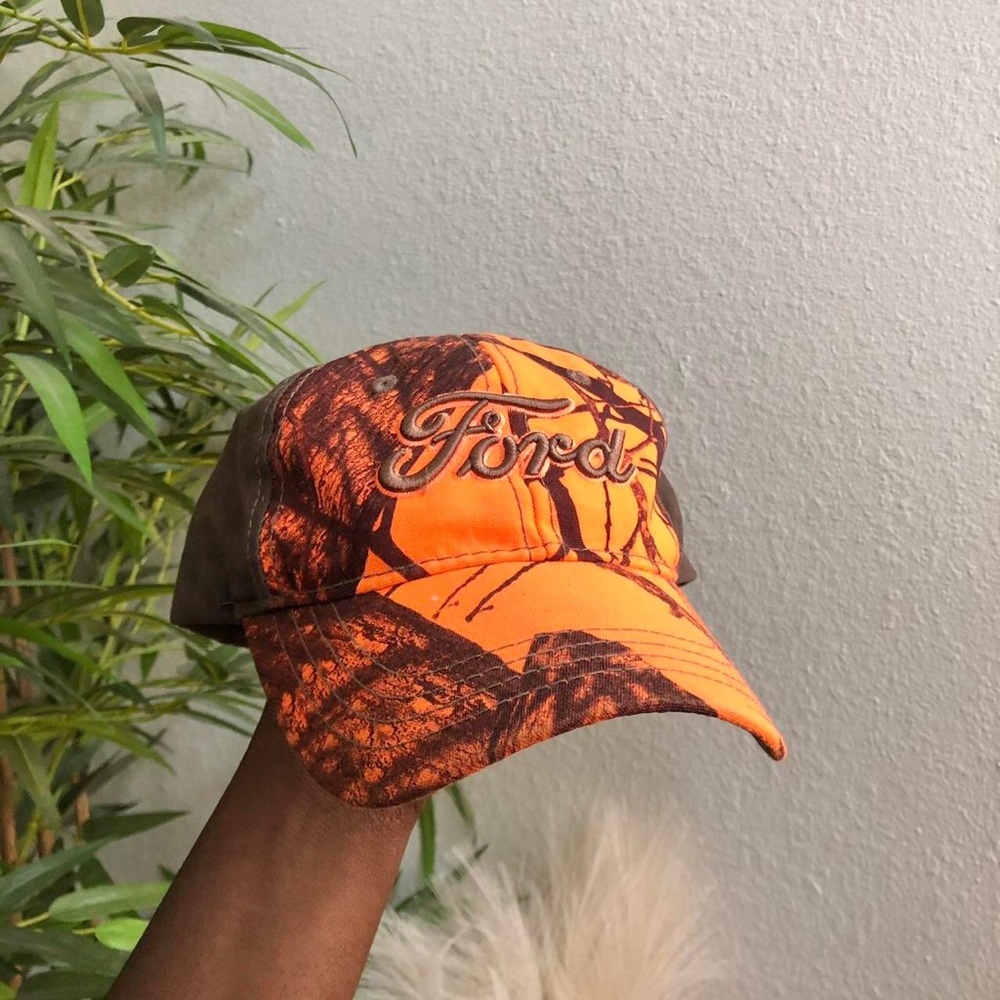 Ford Camoflague Hunting Outdoor Baseball Trucker Hat Cap Orange Brown Headwear
